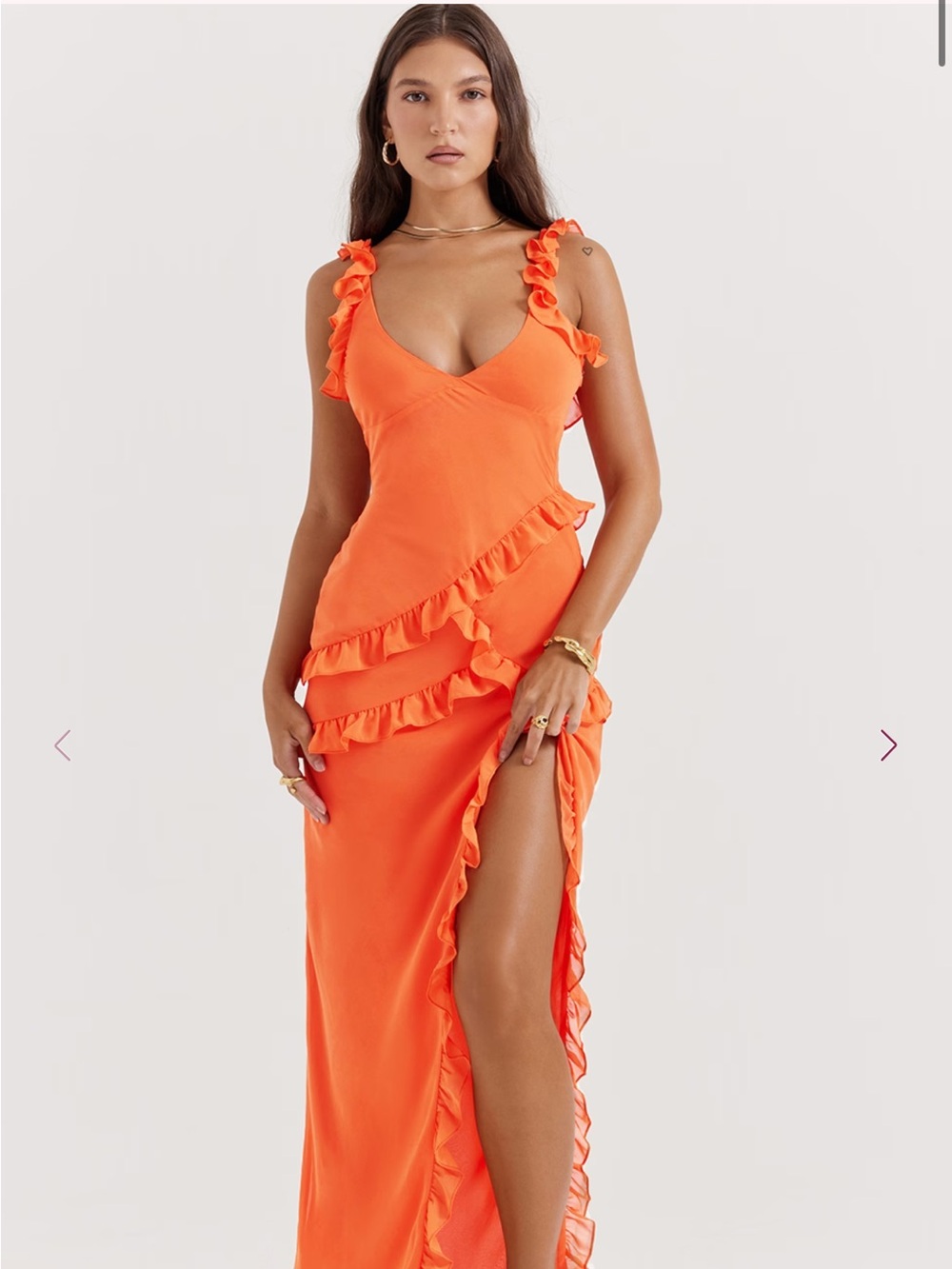 House of CB Pixie orange flame ruffle dress
